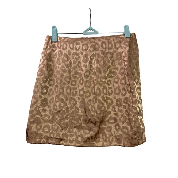 Forever 21 Mocha Leopard Print Satin Mini Skirt Button Front Size S New - Picture 2 of 3